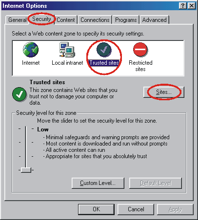 Adding to Trusted Sites - step 1