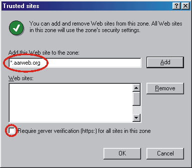 Adding to Trusted Sites - step 2