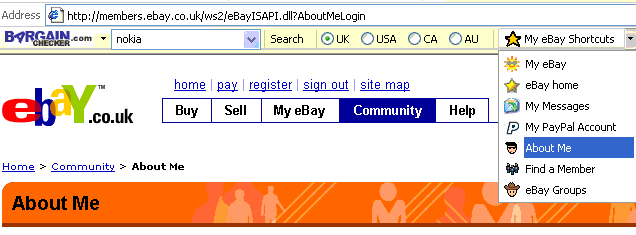 Toolbar Useful eBay Shortcuts